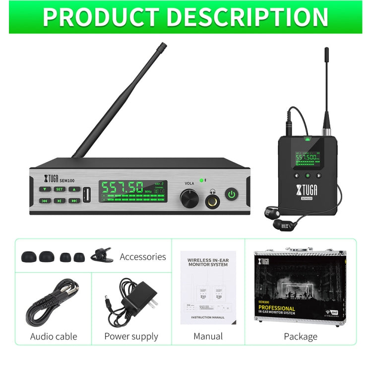 XTUGA SEM100 Professional Wireless In Ear Monitor System 1 BodyPacks(EU Plug) - Microphone by XTUGA | Online Shopping South Africa | PMC Jewellery | Buy Now Pay Later Mobicred