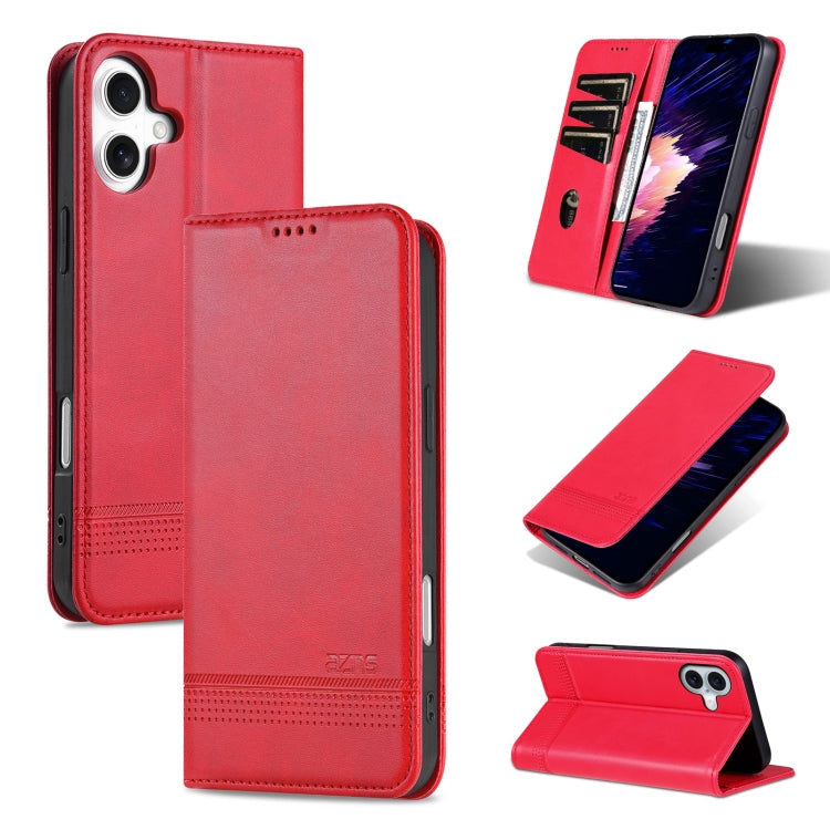 For iPhone 16 AZNS Magnetic Calf Texture Flip Leather Phone Case(Red) - iPhone 16 Cases by AZNS | Online Shopping South Africa | PMC Jewellery | Buy Now Pay Later Mobicred