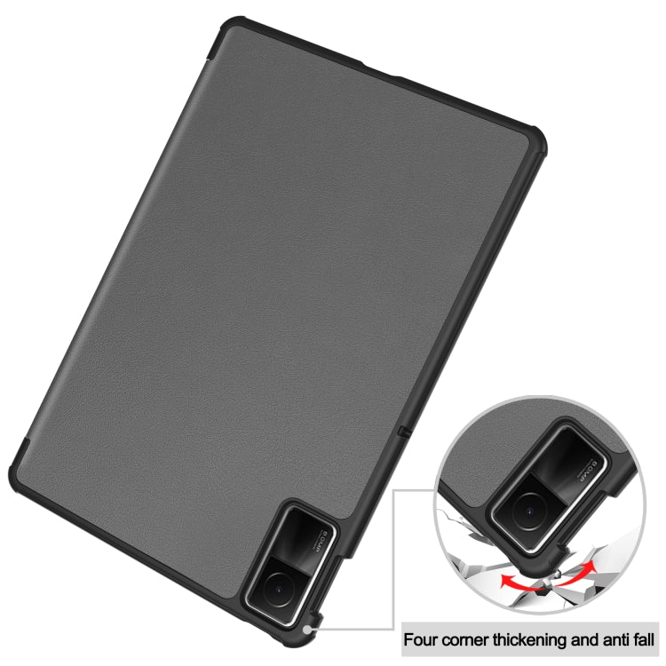 For Xiaomi Redmi Pad SE Custer Pure Color 3-Fold Holder Leather Tablet Case(Grey) - More Tablet Cases by PMC TechLife | Online Shopping South Africa | PMC TechLife