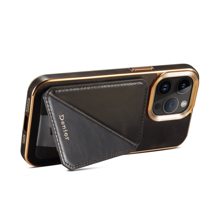 For iPhone 15 Pro Max Denior Oil Wax Leather Electroplating Card Slot Holder Phone Case(Black) - iPhone 15 Pro Max Cases by Denior | Online Shopping South Africa | PMC Jewellery | Buy Now Pay Later Mobicred