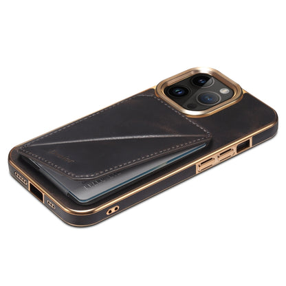 For iPhone 15 Pro Max Denior Oil Wax Leather Electroplating Card Slot Holder Phone Case(Black) - iPhone 15 Pro Max Cases by Denior | Online Shopping South Africa | PMC Jewellery | Buy Now Pay Later Mobicred