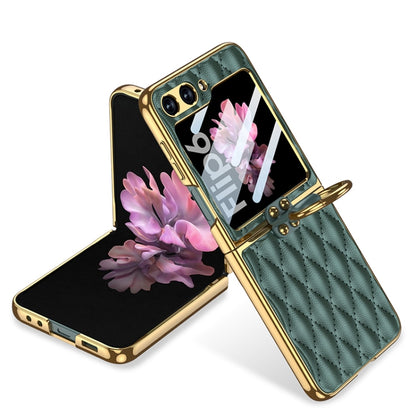 For Samsung Galaxy Z Flip6 GKK Integrated Plating Diamond Texture PU Phone Case with Ring(Green) - Galaxy Z Flip6 5G Cases by GKK | Online Shopping South Africa | PMC Jewellery | Buy Now Pay Later Mobicred