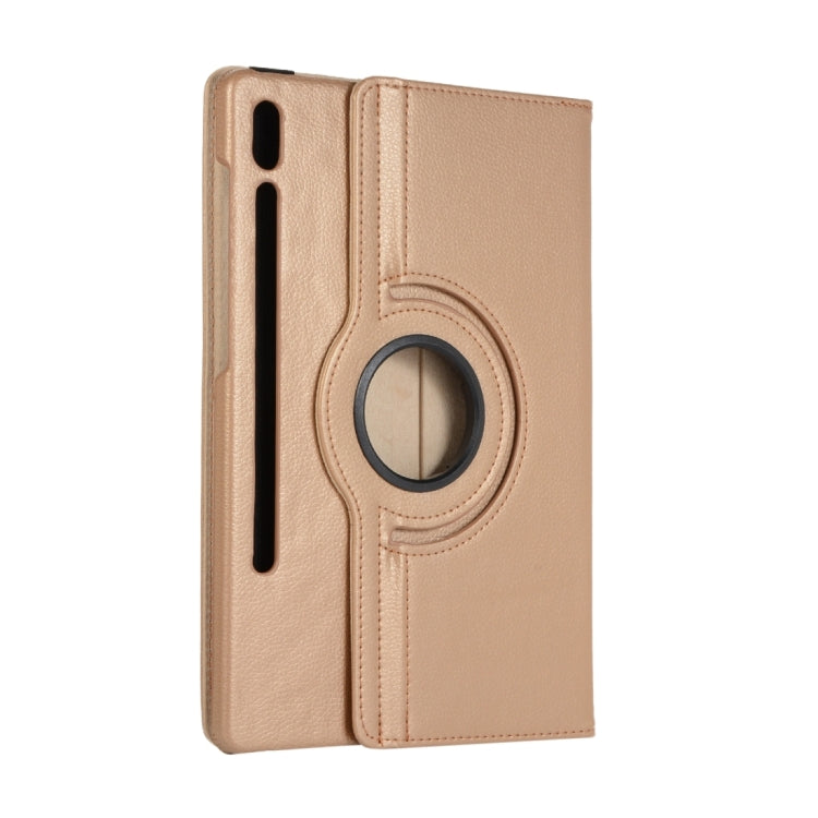 For Samsung Galaxy Tab S9 360 Degrees Rotation Holder Litchi Texture Leather Tablet Case(Golden) - Galaxy Tab S9 Cases by PMC Jewellery | Online Shopping South Africa | PMC Jewellery | Buy Now Pay Later Mobicred