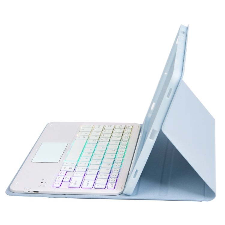 For Samsung Galaxy Tab S9 FE Candy Color Touch Backlight Bluetooth Keyboard Leather Tablet Case with Pen Holder(Ice Blue) - Samsung Keyboard by PMC TechLife | Online Shopping South Africa | PMC TechLife