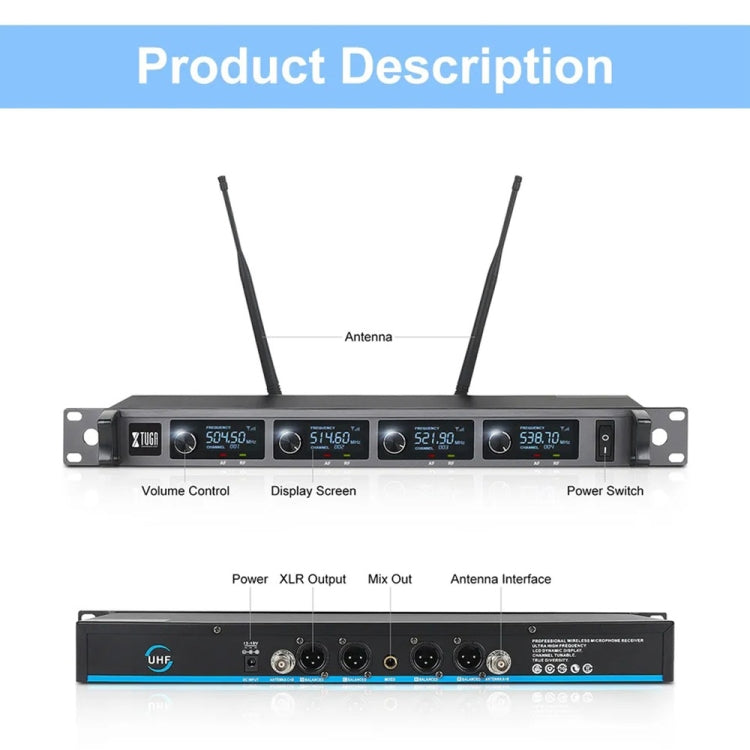 XTUGA A140-C Wireless Microphone System 4-Channel UHF Four Conference Mics(AU Plug) - Microphone by XTUGA | Online Shopping South Africa | PMC Jewellery | Buy Now Pay Later Mobicred