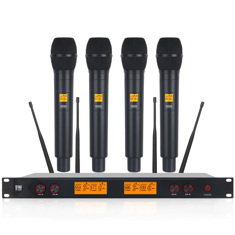 XTUGA A400-H Professional 4-Channel UHF Wireless Microphone System with 4 Handheld Microphone(EU Plug) - Microphone by XTUGA | Online Shopping South Africa | PMC Jewellery | Buy Now Pay Later Mobicred