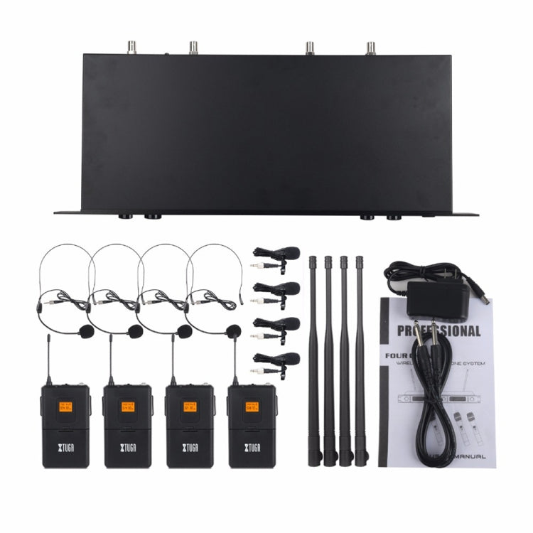 XTUGA A400-B Professional 4-Channel UHF Wireless Microphone System with 4 BodyPack Lavalier Headset Microphone(AU Plug) - Microphone by XTUGA | Online Shopping South Africa | PMC Jewellery | Buy Now Pay Later Mobicred