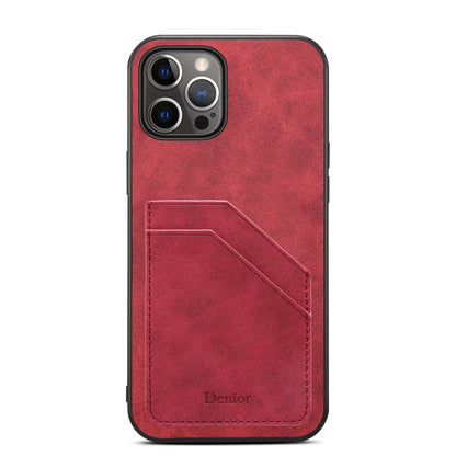 For iPhone 15 Pro Max Denior PU Dual Card Slot Back Cover Phone Case(Red) - iPhone 15 Pro Max Cases by Denior | Online Shopping South Africa | PMC Jewellery | Buy Now Pay Later Mobicred