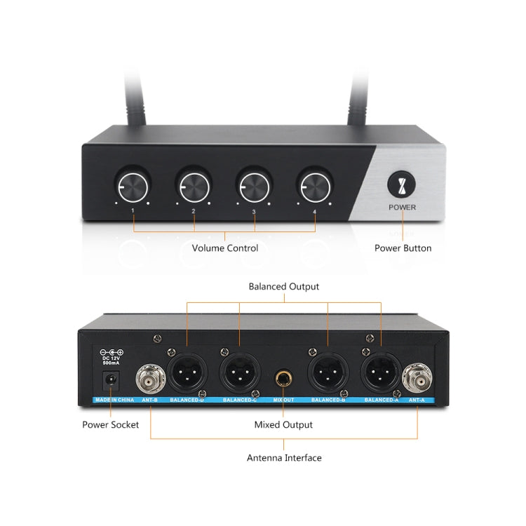 XTUGA S400 Professional 4-Channel UHF Wireless Microphone System with 4 Handheld Microphone(EU Plug) - Microphone by XTUGA | Online Shopping South Africa | PMC Jewellery | Buy Now Pay Later Mobicred