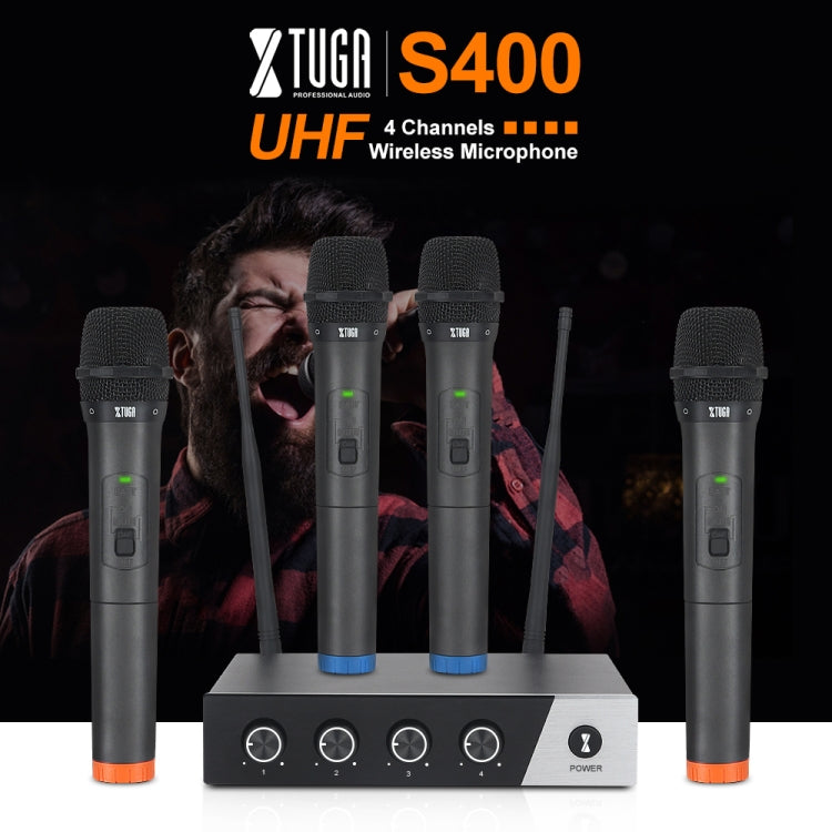 XTUGA S400 Professional 4-Channel UHF Wireless Microphone System with 4 Handheld Microphone(UK Plug) - Microphone by XTUGA | Online Shopping South Africa | PMC Jewellery | Buy Now Pay Later Mobicred