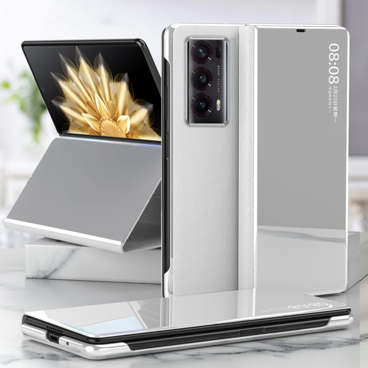 For Honor Magic V2 Electroplated Mirror Protective Phone Case with Holder(Silver) - Honor Cases by PMC TechLife | Online Shopping South Africa | PMC TechLife | Buy Now Pay Later Mobicred