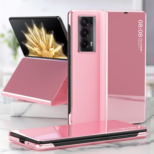 For Honor Magic V2 Electroplated Mirror Protective Phone Case with Holder(Pink) - Honor Cases by PMC Jewellery | Online Shopping South Africa | PMC Jewellery | Buy Now Pay Later Mobicred