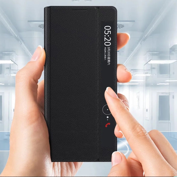 For Honor Magic V2 Smart View Window Plain Leather Phone Case(Black) - Honor Cases by PMC TechLife | Online Shopping South Africa | PMC TechLife