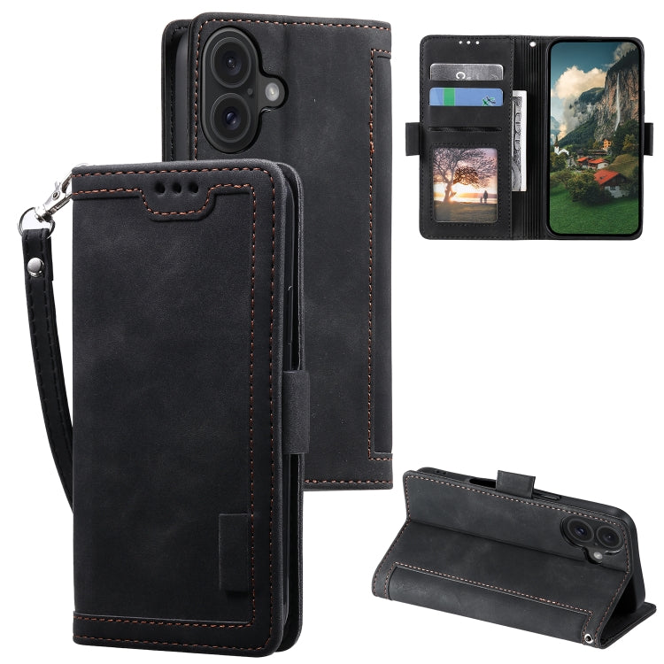 For iPhone 16 Plus Retro Splicing Horizontal Flip Leather Phone Case(Black) - free shipping - PMC TechLife - Order now!