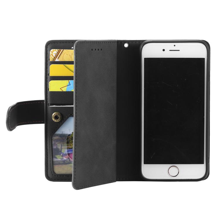 For iPhone 16e Nine Card Zipper Bag Leather Phone Case with Lanyard(Black) - iPhone 16e Cases by PMC TechLife | Online Shopping South Africa | PMC TechLife | Buy Now Pay Later Mobicred