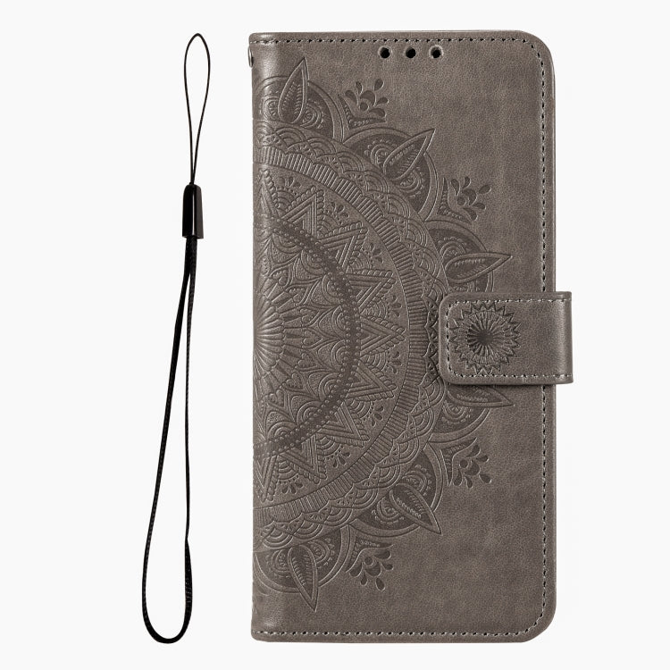 For iPhone 16 Pro Totem Flower Embossed Leather Phone Case(Grey) - iPhone 16 Pro Cases by PMC Jewellery | Online Shopping South Africa | PMC Jewellery | Buy Now Pay Later Mobicred