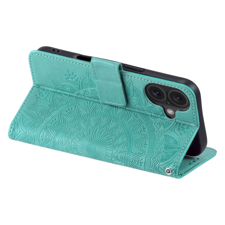 For iPhone 16 Totem Flower Embossed Leather Phone Case(Green) - iPhone 16 Cases by PMC Jewellery | Online Shopping South Africa | PMC Jewellery | Buy Now Pay Later Mobicred