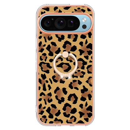 For Google Pixel 9 Pro XL Electroplating Dual-side IMD Phone Case with Ring Holder(Leopard Print) - Google Cases by PMC Jewellery | Online Shopping South Africa | PMC Jewellery | Buy Now Pay Later Mobicred