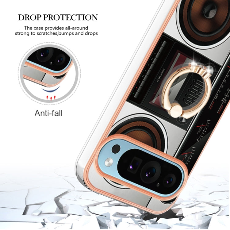 For Google Pixel 9 Pro XL Electroplating Dual-side IMD Phone Case with Ring Holder(Retro Radio) - Google Cases by PMC Jewellery | Online Shopping South Africa | PMC Jewellery | Buy Now Pay Later Mobicred