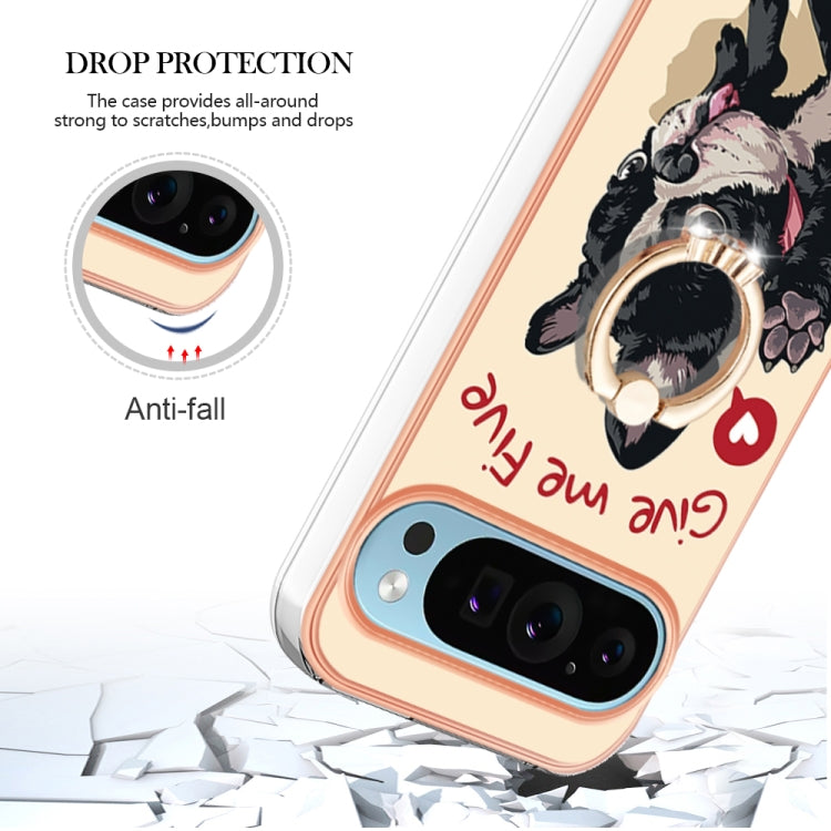 For Google Pixel 9 Pro XL Electroplating Dual-side IMD Phone Case with Ring Holder(Lucky Dog) - Google Cases by PMC TechLife | Online Shopping South Africa | PMC TechLife | Buy Now Pay Later Mobicred