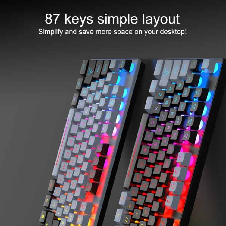 XUNFOX K10 87-Keys Rainbow Blacklit USB Wired Gaming Keyboard, Cable Length: 1.5m(Grey Black) - free shipping - PMC Jewellery - Order now!