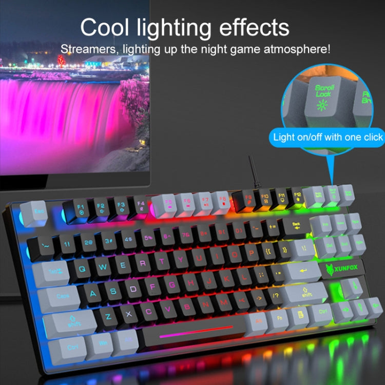 XUNFOX K10 87-Keys Rainbow Blacklit USB Wired Gaming Keyboard, Cable Length: 1.5m(Grey Black) - free shipping - PMC Jewellery - Order now!