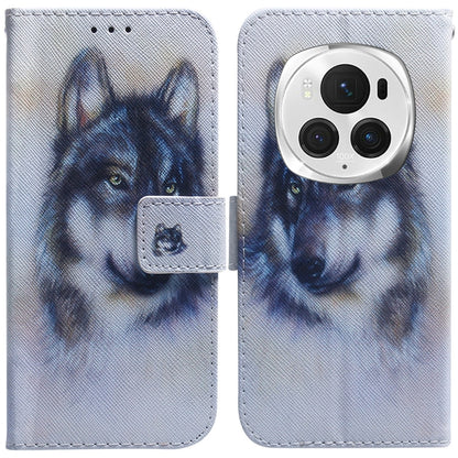 For Honor Magic6 Pro Coloured Drawing Flip Leather Phone Case(White Wolf) - Honor Cases by PMC Jewellery | Online Shopping South Africa | PMC Jewellery | Buy Now Pay Later Mobicred