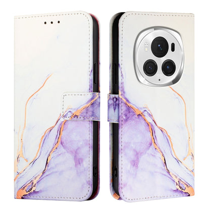 For Honor Magic6 Pro PT003 Marble Pattern Flip Leather Phone Case(White Purple) - Honor Cases by PMC Jewellery | Online Shopping South Africa | PMC Jewellery | Buy Now Pay Later Mobicred