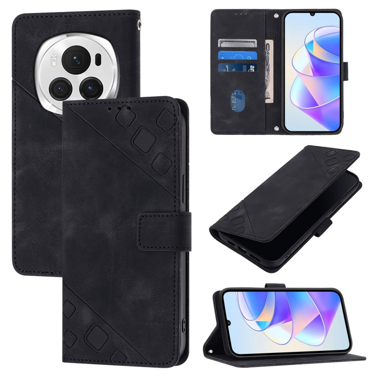 For Honor Magic6 Pro 5G Global Skin-feel Embossed Leather Phone Case(Black) - Honor Cases by PMC Jewellery | Online Shopping South Africa | PMC Jewellery | Buy Now Pay Later Mobicred