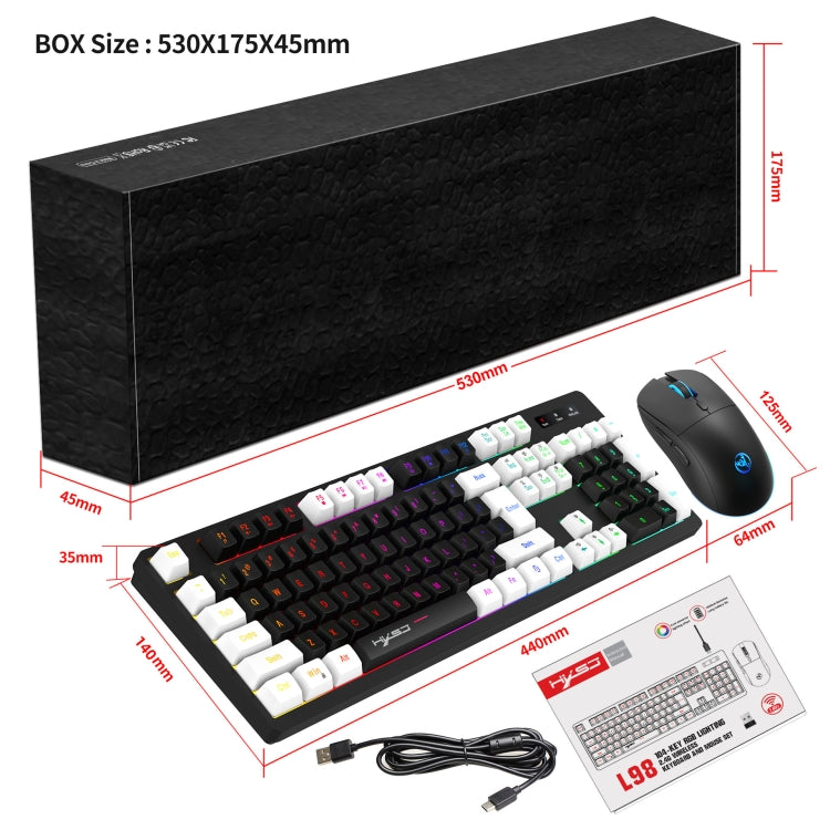 HXSJ L98 2.4G Wireless RGB Keyboard and Mouse Set 104 Keys + 1600DPI Mouse(Black) - Wireless Keyboard by HXSJ | Online Shopping South Africa | PMC Jewellery | Buy Now Pay Later Mobicred