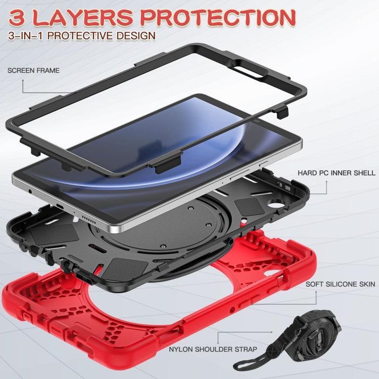For Samsung Galaxy Tab A9 Silicone Hybrid PC Tablet Case with Holder & Shoulder Strap(Red) - Galaxy Tab A9 by PMC TechLife | Online Shopping South Africa | PMC TechLife