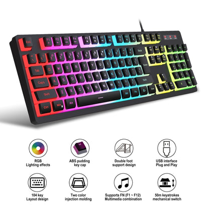 HXSJ L200+X100 Wired RGB Backlit Keyboard and Mouse Set 104 Pudding Key Caps + 3600DPI Mouse(White) - Wired Keyboard by HXSJ | Online Shopping South Africa | PMC Jewellery | Buy Now Pay Later Mobicred