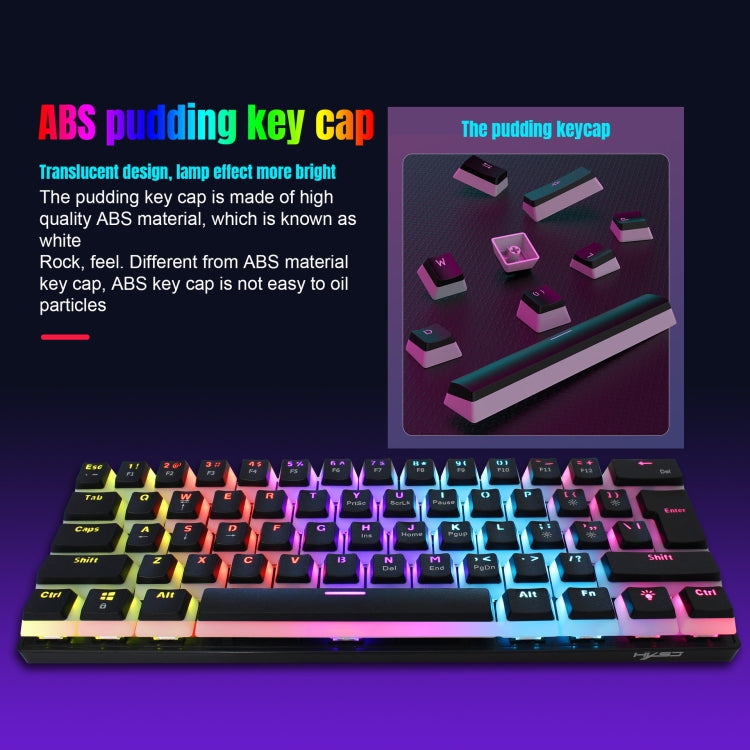 HXSJ L700 Wired RGB Mechanical Keyboard 61 Pudding Key Caps(Black) - free shipping - PMC Jewellery - Order now!