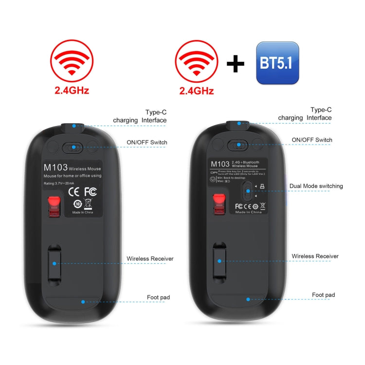 HXSJ M103 1600DPI Dual Mode 2.4GHz + Bluetooth 5.1 Wireless Rechargeable Mouse(Silver) - Wireless Mice by HXSJ | Online Shopping South Africa | PMC Jewellery | Buy Now Pay Later Mobicred