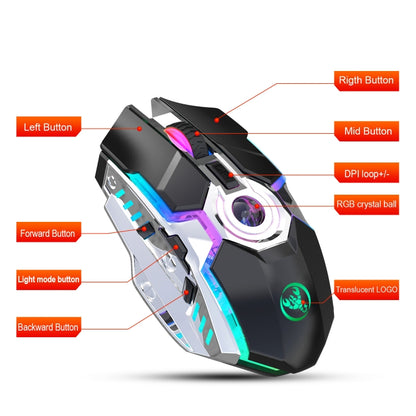 HXSJ T30 2400DPI RGB 2.4GHz Wireless Mouse(Black) - Wireless Mice by HXSJ | Online Shopping South Africa | PMC Jewellery | Buy Now Pay Later Mobicred