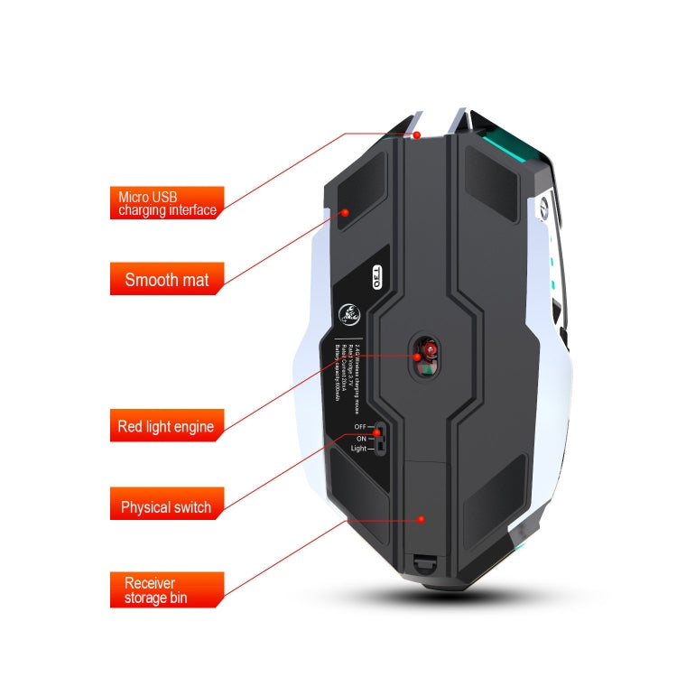 HXSJ T30 2400DPI RGB 2.4GHz Wireless Mouse(Metallic Grey) - free shipping - PMC Jewellery - Order now!