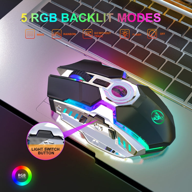 HXSJ T30 2400DPI RGB 2.4GHz Wireless Mouse(Metallic Grey) - Wireless Mice by HXSJ | Online Shopping South Africa | PMC Jewellery | Buy Now Pay Later Mobicred