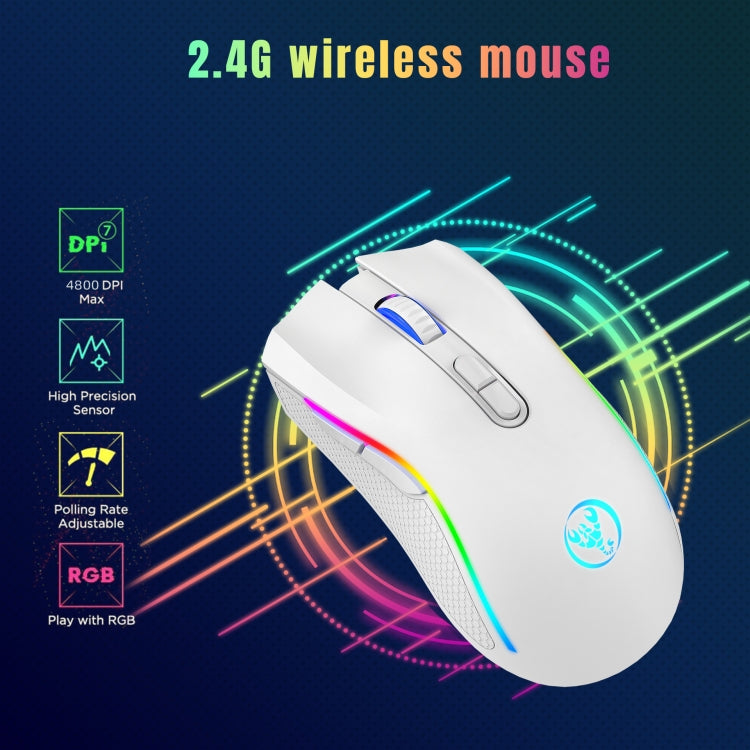 HXSJ T69 4800DPI RGB 2.4GHz Wireless Mouse(White) - Wireless Mice by HXSJ | Online Shopping South Africa | PMC Jewellery