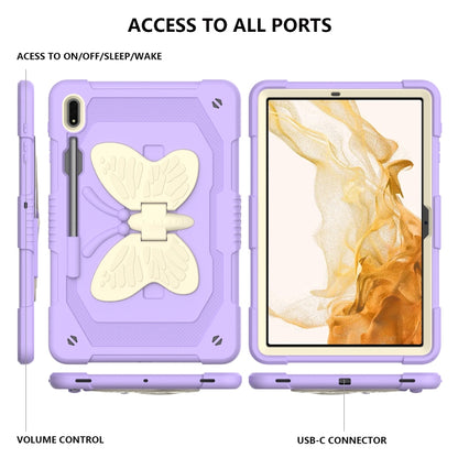 For Samsung Galaxy Tab S9 Butterfly Kickstand Heavy Duty Hard Rugged Tablet Case(Beige+Raro Purple) - Galaxy Tab S9 Cases by PMC Jewellery | Online Shopping South Africa | PMC Jewellery | Buy Now Pay Later Mobicred