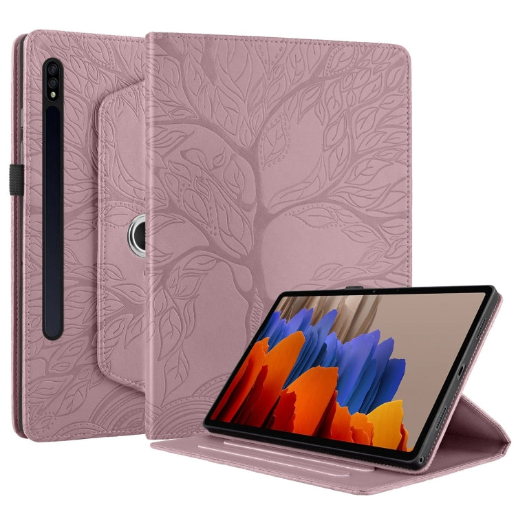 For Samsung Galaxy Tab S9+ / S8+ / S7+ Tree Life Embossed Rotation Leather Tablet Case(Rose Gold) - Tab A7 Lite T220 / T225 by PMC Jewellery | Online Shopping South Africa | PMC Jewellery