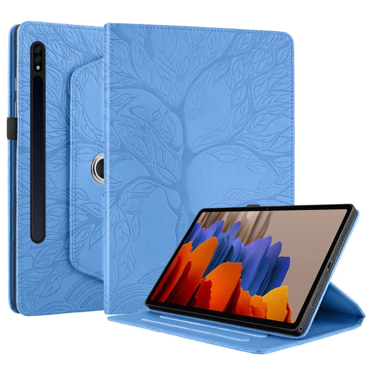 For Samsung Galaxy Tab S9+ / S8+ / S7+ Tree Life Embossed Rotation Leather Tablet Case(Blue) - Tab A7 Lite T220 / T225 by PMC TechLife | Online Shopping South Africa | PMC TechLife