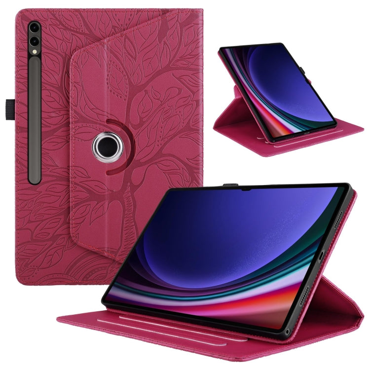 For Samsung Galaxy Tab S10 Ultra / S9 Ultra Tree Life Embossed Rotation Leather Tablet Case(Red) - Galaxy Tab S9 Ultra Cases by PMC Jewellery | Online Shopping South Africa | PMC Jewellery | Buy Now Pay Later Mobicred