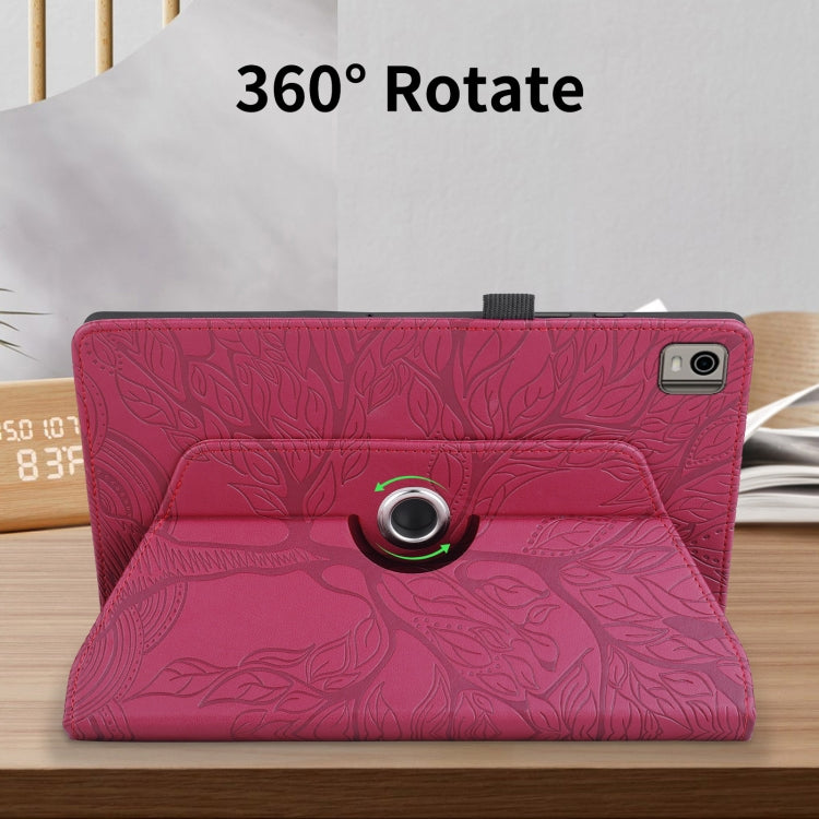 For Nokia T21 Tree Life Embossed Rotation Leather Tablet Case(Red) - Nokia by PMC TechLife | Online Shopping South Africa | PMC TechLife | Buy Now Pay Later Mobicred