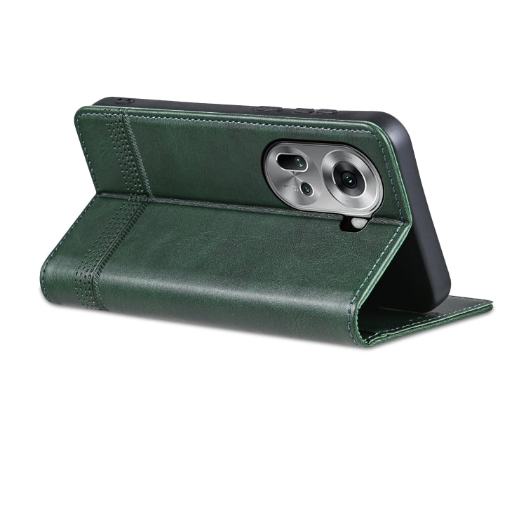 For OPPO Reno11 Global AZNS Magnetic Calf Texture Flip Leather Phone Case(Dark Green) - Reno11 Cases by AZNS | Online Shopping South Africa | PMC Jewellery | Buy Now Pay Later Mobicred