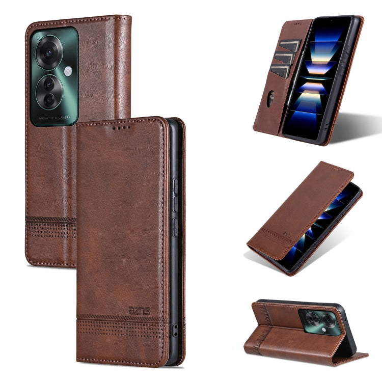 For OPPO Reno11 F AZNS Magnetic Calf Texture Flip Leather Phone Case(Dark Brown) - Reno11 F Cases by AZNS | Online Shopping South Africa | PMC Jewellery | Buy Now Pay Later Mobicred