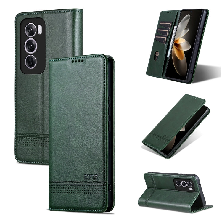 For OPPO Reno12 Global AZNS Magnetic Calf Texture Flip Leather Phone Case(Dark Green) - Reno12 Cases by AZNS | Online Shopping South Africa | PMC Jewellery | Buy Now Pay Later Mobicred