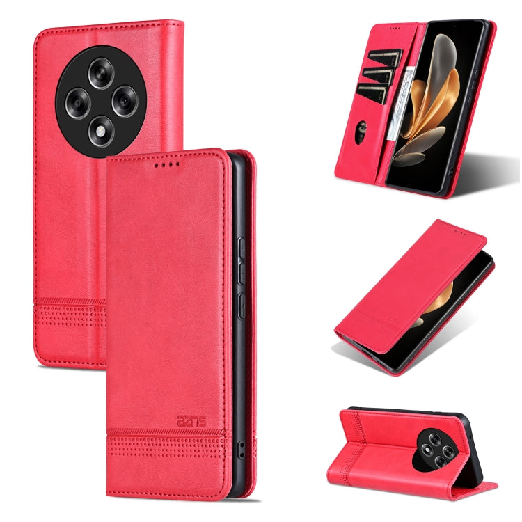 For OPPO Reno12 F 4G AZNS Magnetic Calf Texture Flip Leather Phone Case(Red) - Reno12 F Cases by AZNS | Online Shopping South Africa | PMC Jewellery | Buy Now Pay Later Mobicred