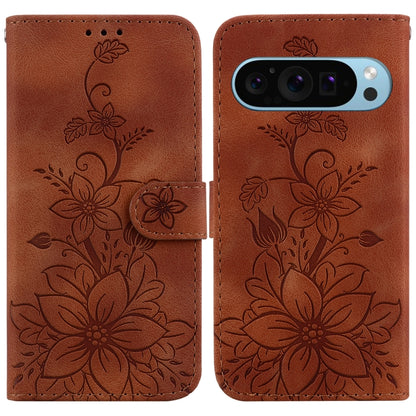 For Google Pixel 9 Pro Lily Embossed Leather Phone Case(Brown) - Google Cases by PMC Jewellery | Online Shopping South Africa | PMC Jewellery | Buy Now Pay Later Mobicred