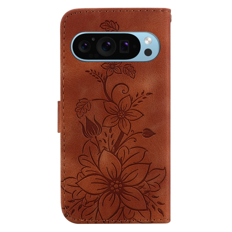 For Google Pixel 9 Pro Lily Embossed Leather Phone Case(Brown) - Google Cases by PMC Jewellery | Online Shopping South Africa | PMC Jewellery | Buy Now Pay Later Mobicred