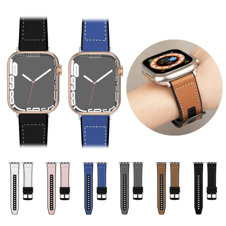 For Apple Watch Series 9 41mm Hybrid Leather Silicone Watch Band(White) - Watch Bands by PMC TechLife | Online Shopping South Africa | PMC TechLife